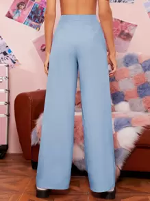 SHEIN EZwear 拉鏈門襟折疊百褶寬管褲子
