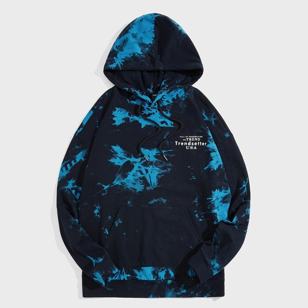 

Men Letter Graphic Tie Dye Drop Shoulder Hoodie, Multicolor