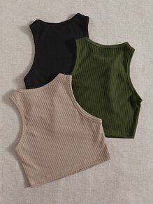 SHEIN EZwear 3 Paquetes de Camiseta de Punto Acanalado - Multicolor - Ver 2