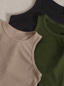 SHEIN EZwear 3 Paquetes de Camiseta de Punto Acanalado - Multicolor - Ver 5