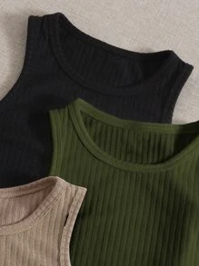 SHEIN EZwear 3 Paquetes de Camiseta de Punto Acanalado - Multicolor - Ver 6