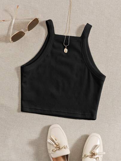 SHEIN EZwear قميص نسائي بسيط محبوك بلون سادة، مناسب للاستخدام اليومي أو العطلة