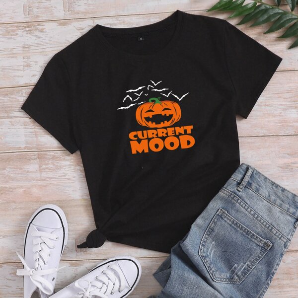 

Halloween Print Crew Neck Tee, Black