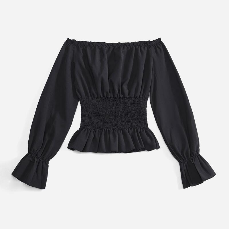 

Solid Off The Shoulder Shirred Top, Black