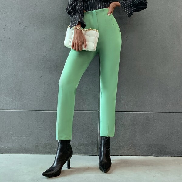 

High Waist Straight Leg Pants, Green
