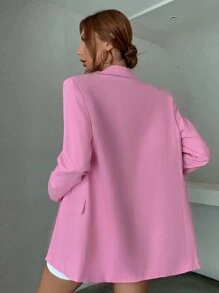 GENKIRA Open Front Flap Detail Blazer Workwear - Pink - View 2