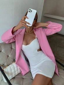 GENKIRA Open Front Flap Detail Blazer Workwear - Pink - View 6