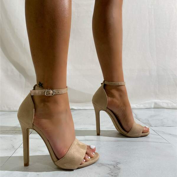 

Ankle Strap Stiletto Heeled Sandals, Apricot