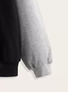 SHEIN Teen Girls Letter Graphic Colourblock Hoodie - Black - View 3