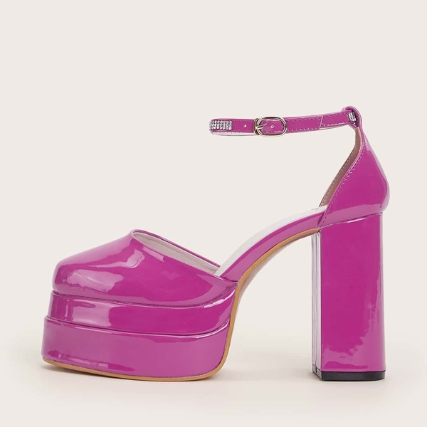 

Rhinestone Decor Heeled Strappy Sandals, Hot pink