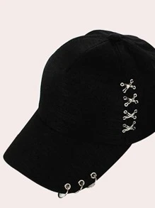 夏季女士帽子韓風棒球帽街頭潮流實色嘻哈休閒棒球帽（附金屬環），男女皆宜 - 黑色 - 查看 2