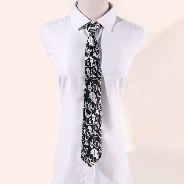 

Skull Print Tie, Black