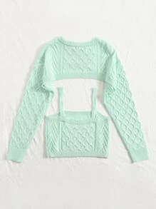 SHEIN EZwear Solid Cable Knit Jumper & Cami Set - Mint Green - View 2