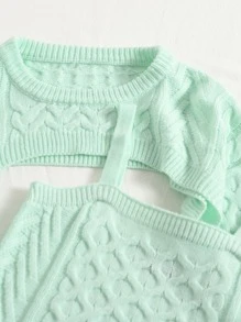 SHEIN EZwear Solid Cable Knit Jumper & Cami Set - Mint Green - View 5