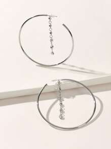 SHEIN SXY Rhinestone Decor Hoop Earrings - Silver - View 2