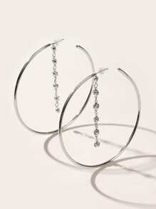 SHEIN SXY Rhinestone Decor Hoop Earrings - Silver - View 4