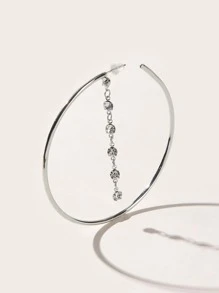 SHEIN SXY Rhinestone Decor Hoop Earrings - Silver - View 7