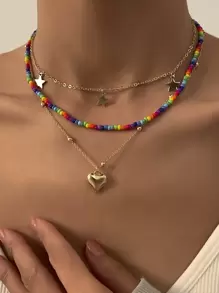 3入組愛心掛飾項鍊 - 彩色 - 查看 1