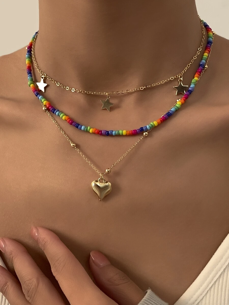 3入組愛心掛飾項鍊 - 彩色 - 查看 1