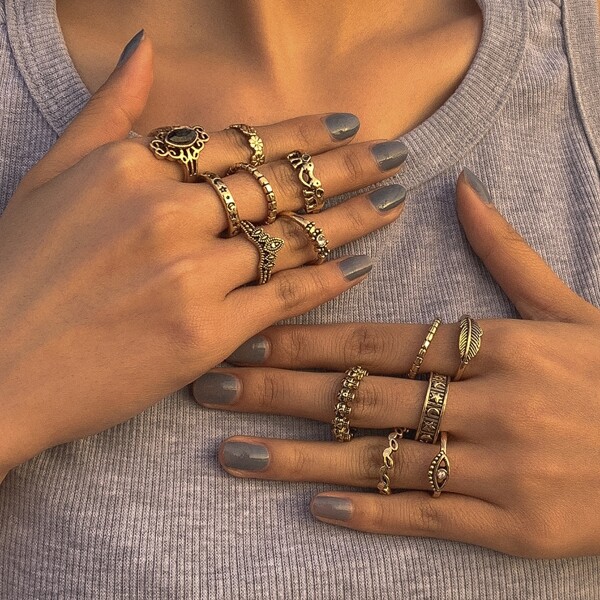 

13pcs Rhinestone Decor Ring, Gold