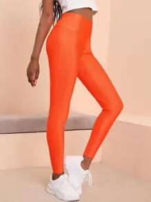 Muchica 熒光橙寬腰帶緊身打底褲 - 橘色 - 查看 1