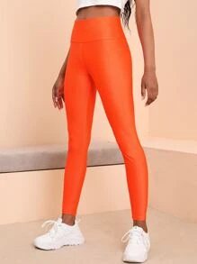 Muchica 熒光橙寬腰帶緊身打底褲 - 橘色 - 查看 3