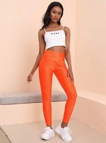 Muchica 熒光橙寬腰帶緊身打底褲 - 橘色 - 查看 5