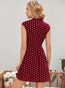 SHEIN Clasi Đầm Dây kéo Chấm bi Boho - Màu Đỏ Sâu - Xem 2