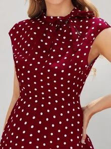 SHEIN Clasi Đầm Dây kéo Chấm bi Boho - Màu Đỏ Sâu - Xem 5