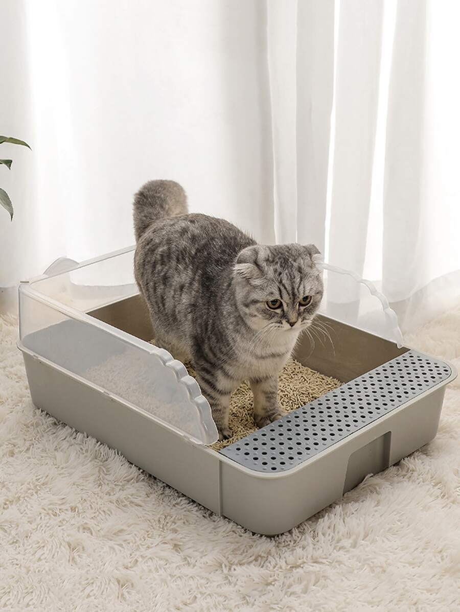 1pc Cat Litter Box - Grey - View 1