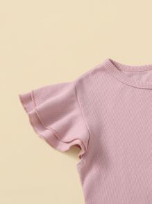 SHEIN Girls Layered Flutter Sleeve Tee and Floral Pinafore Skirt Set