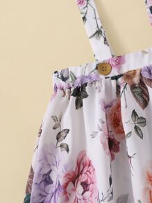 SHEIN Girls Layered Flutter Sleeve Tee and Floral Pinafore Skirt Set