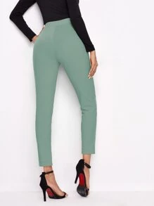 SHEIN Essnce Pantalones ajustados unicolor con bolsillo oblicuo - Verde - Ver 2