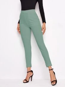 SHEIN Essnce Pantalones ajustados unicolor con bolsillo oblicuo - Verde - Ver 4