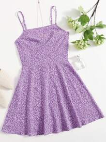 Soleia Plus Allover Plants Cami Dress - Lilac Purple - View 1