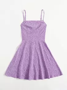 Soleia Plus Allover Plants Cami Dress - Lilac Purple - View 3