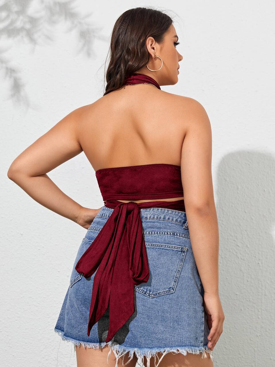 Plus Crisscross Tie Backless Halter Top
