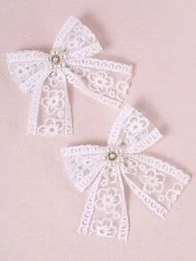 2个少女蝴蝶结装饰发夹 - 白色 - 查看 2