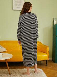 SHEIN Unity Striped Figure Graphic Drop Shoulder Sleep Dress - Black and White - View 2