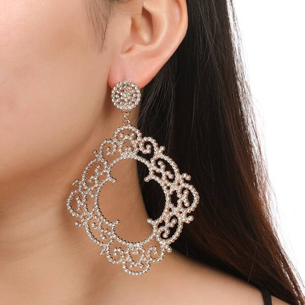 

Rhinestone Decor Drop Earrings, Gold