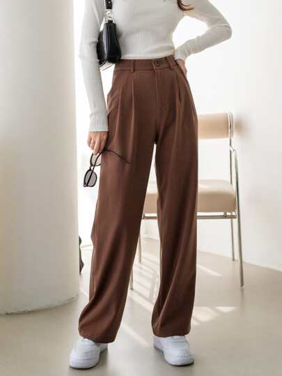 Zipper Fly Solid Tailored Pants,Women Dress Pants Fall/Winter Business Attire
