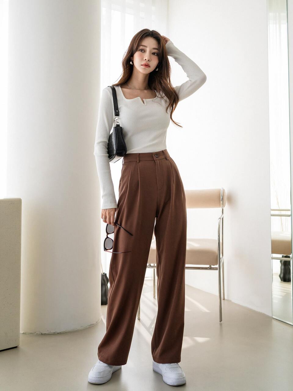 Zipper Fly Solid Tailored Pants,Women Dress Pants Fall/Winter Business Attire
