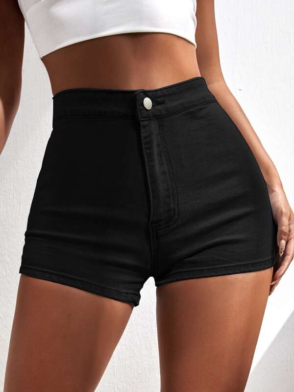 SHEIN EZwear Ținute de vară Pantaloni scurți skinny din denim cu talie înaltă