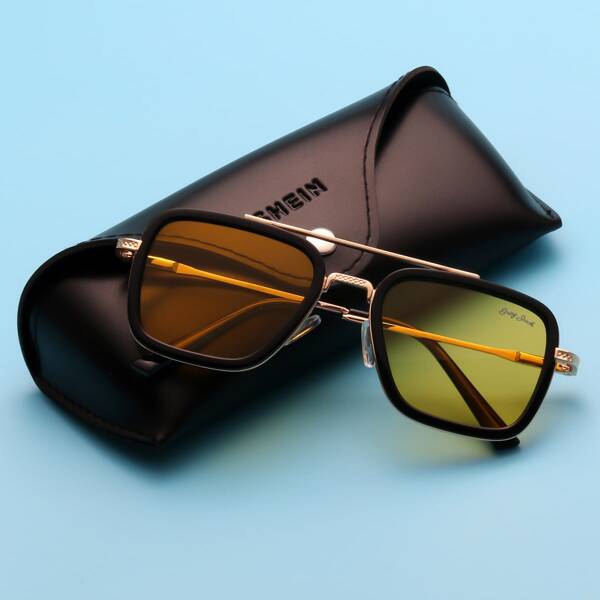 

Men Square Frame Polarized Sunglasses, Yellow