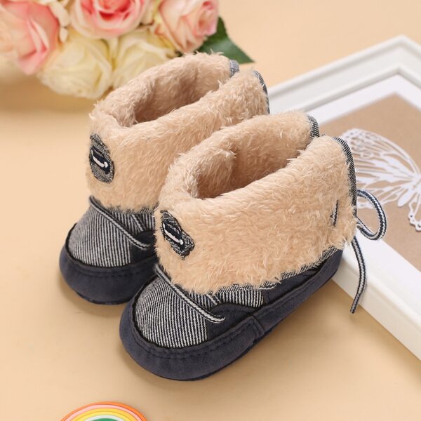 

Baby Fluffy Embroidery Detail Boots, Blue
