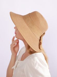 Bow Decor Straw Hat - Khaki - View 2
