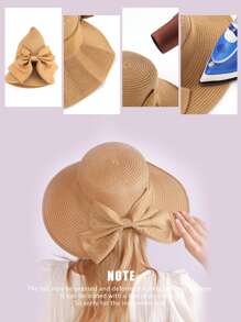 Bow Decor Straw Hat - Khaki - View 3