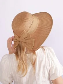 Bow Decor Straw Hat - Khaki - View 5