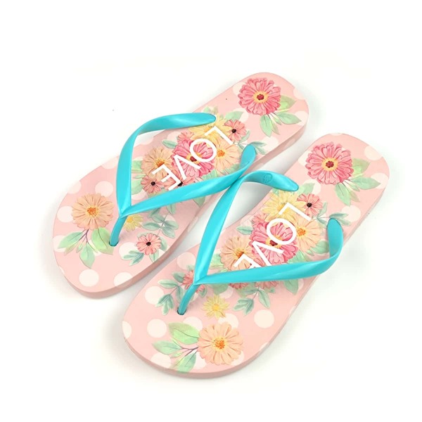 

Floral & Letter Graphic Flip-Flops, Blue