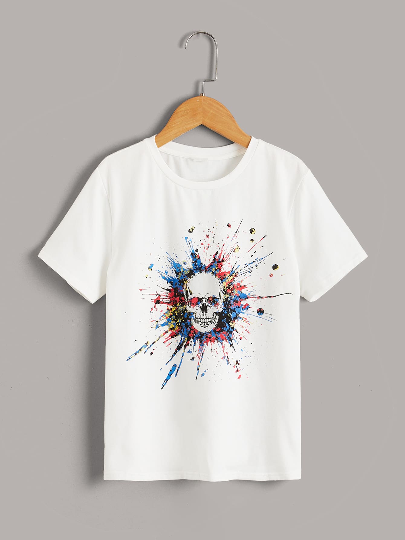 SHEIN Boys Splatter And Skull Print Tee - White - View 1